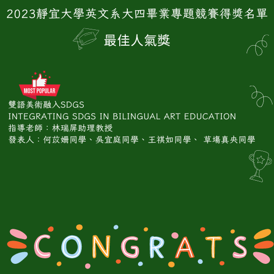 【恭喜!!】2023靜宜大學英文系大四畢業專題競賽得獎名單圖片