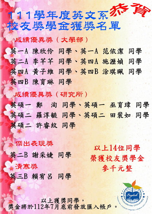 111學年度校友獎學金